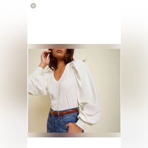 Nation Ltd Tabitha Pima Cotton Long Sleeve V Neck Tee Top White Size XS